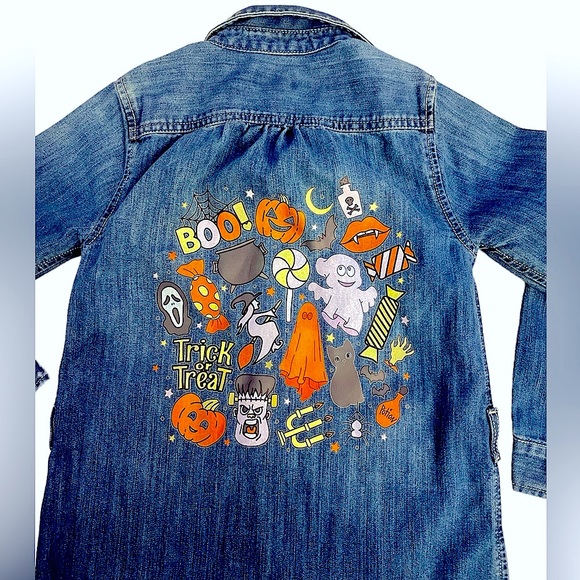 Kids Denim Dress Sz:M (8) Blue Jean Dress Halloween Embellished - Picture 3 of 5